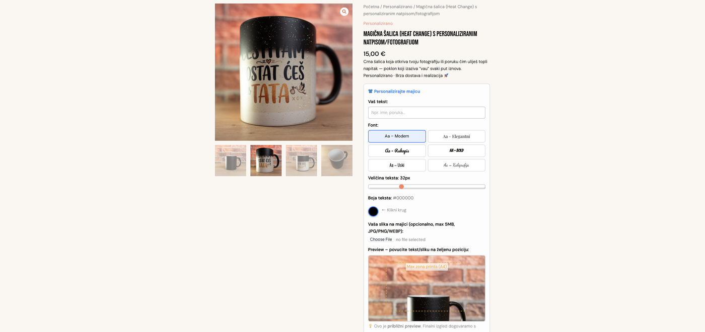 Stranica za personalizaciju proizvoda
